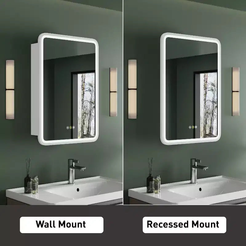 Armoire de toilette à LED avec miroir – Encastrable ou murale, anti-buée, intensité réglable, 3 modes d'éclairage