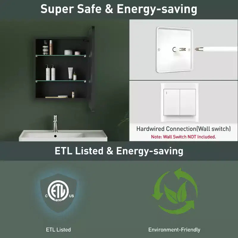 Armoire de toilette à LED avec miroir – Encastrable ou murale, anti-buée, intensité réglable, 3 modes d'éclairage