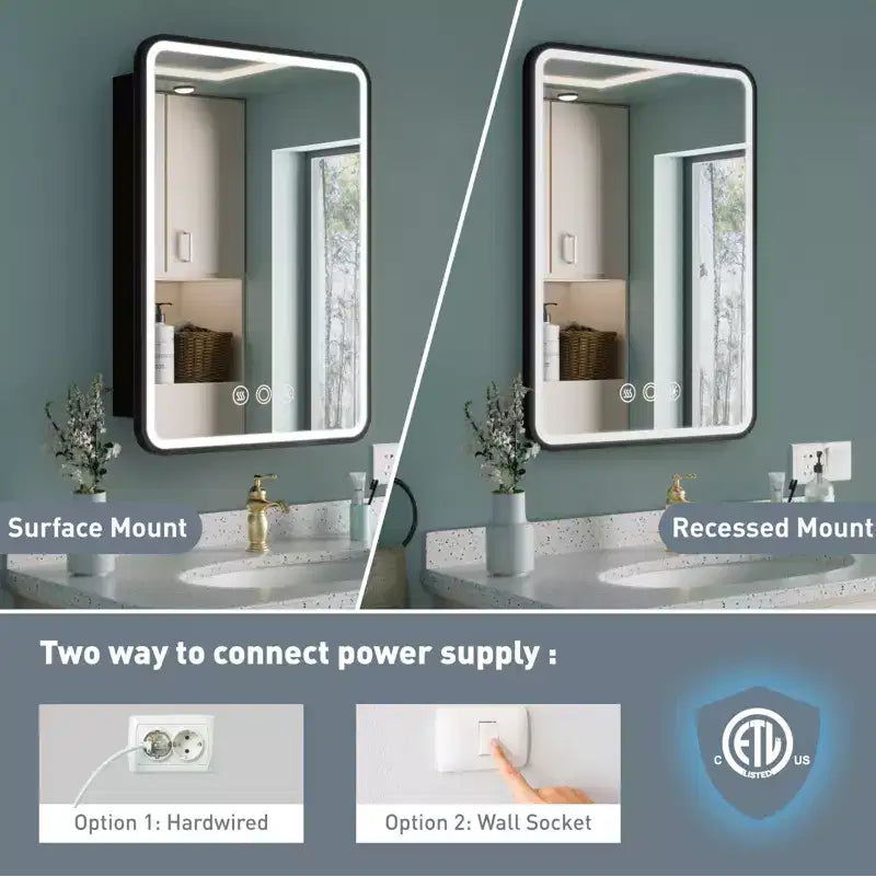 Armoire de toilette à LED avec miroir – Encastrable ou murale, anti-buée, intensité réglable, 3 modes d'éclairage
