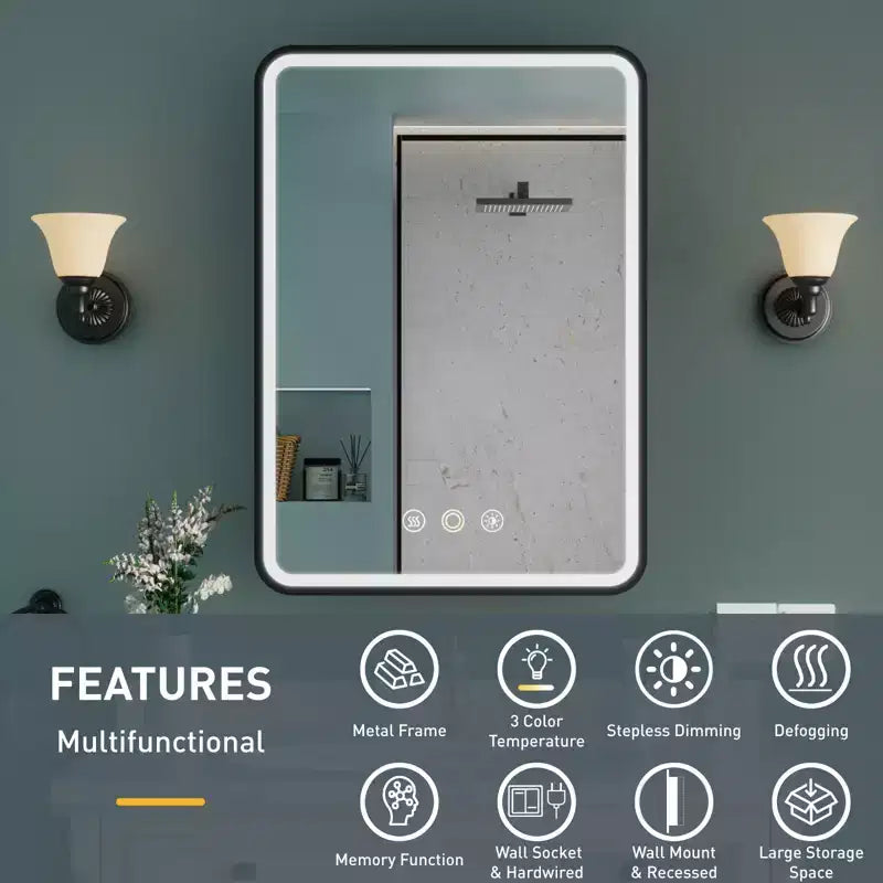 Armoire de toilette à LED avec miroir – Encastrable ou murale, anti-buée, intensité réglable, 3 modes d'éclairage