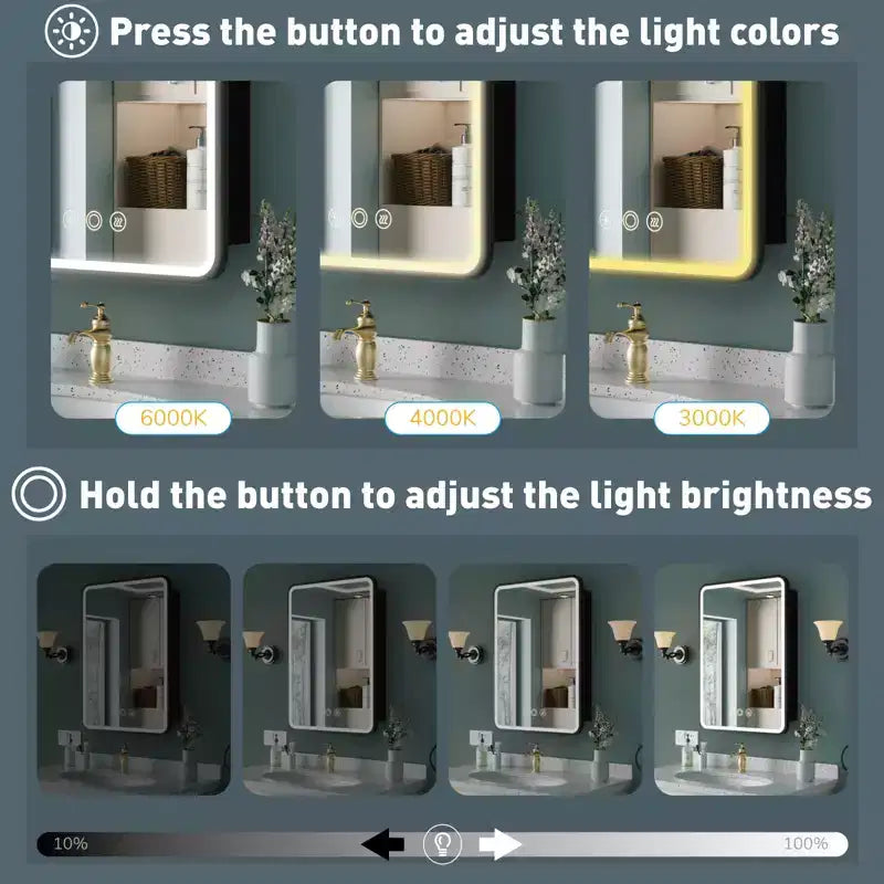 Armoire de toilette à LED avec miroir – Encastrable ou murale, anti-buée, intensité réglable, 3 modes d'éclairage