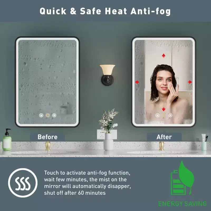 Armoire de toilette à LED avec miroir – Encastrable ou murale, anti-buée, intensité réglable, 3 modes d'éclairage