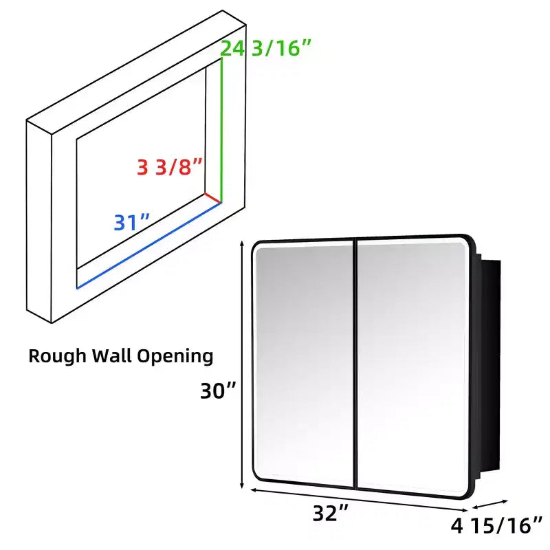 Armoire de toilette à LED avec miroir – Encastrable ou murale, anti-buée, intensité réglable, 3 modes d'éclairage