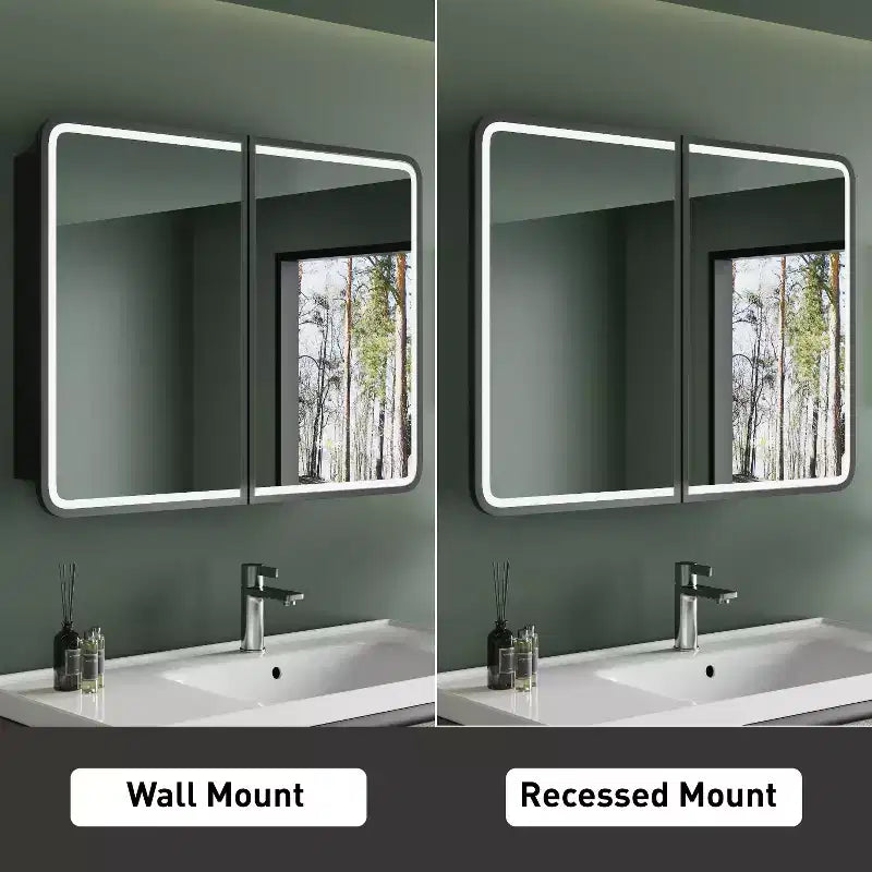 Armoire de toilette à LED avec miroir – Encastrable ou murale, anti-buée, intensité réglable, 3 modes d'éclairage