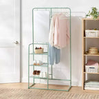 Portant à vêtements en métal avec miroir et étagères