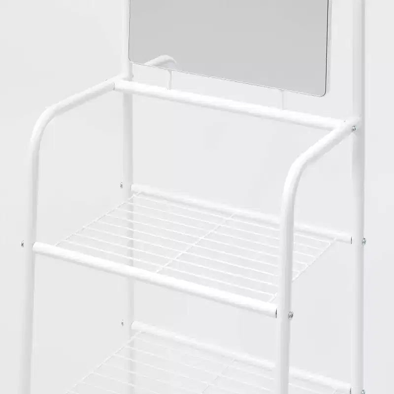 Portant à vêtements en métal avec miroir et étagères